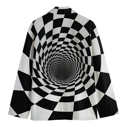 Black And White Hypnotic Illusion Print Men's Cotton Blazer