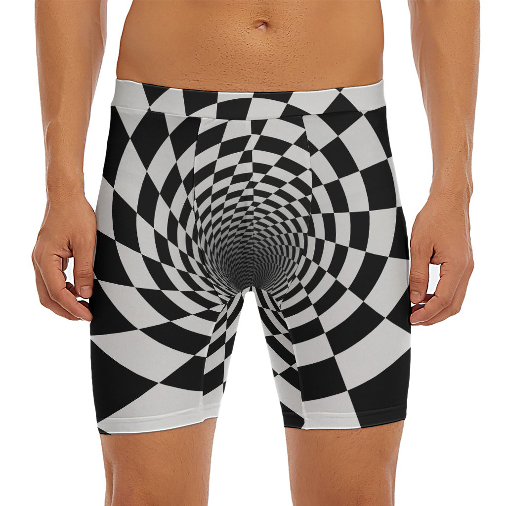 Black And White Hypnotic Illusion Print Men's Long Boxer Briefs