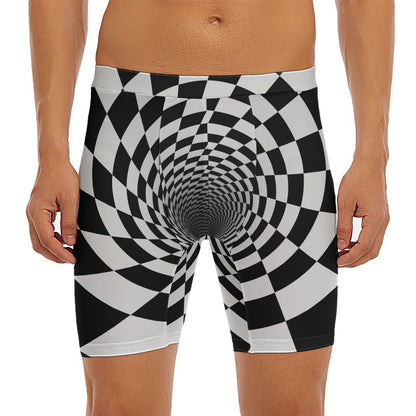 Black And White Hypnotic Illusion Print Men's Long Boxer Briefs