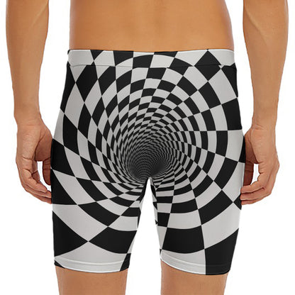 Black And White Hypnotic Illusion Print Men's Long Boxer Briefs