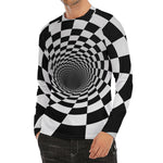 Black And White Hypnotic Illusion Print Men's Long Sleeve Rash Guard
