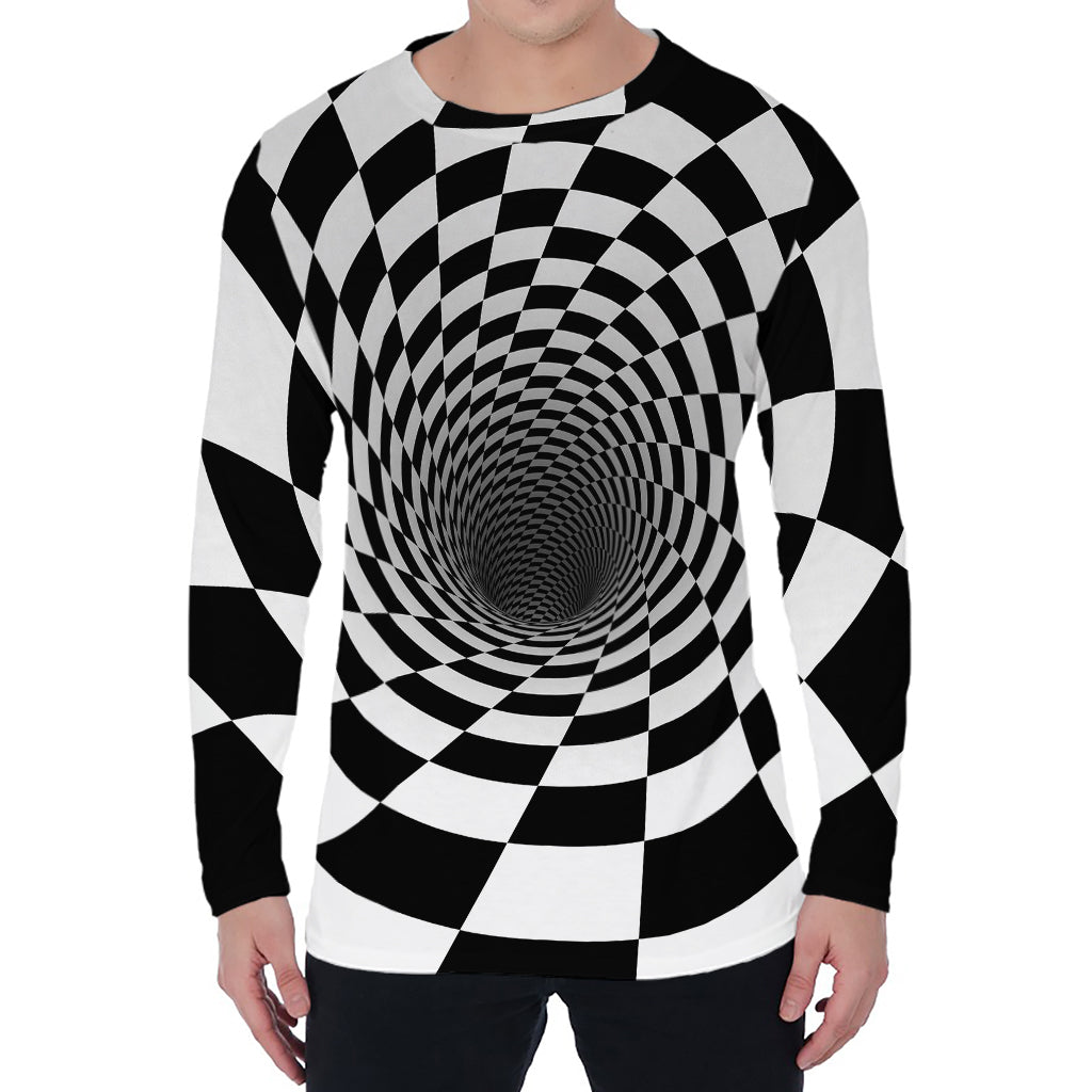 Black And White Hypnotic Illusion Print Men's Long Sleeve T-Shirt