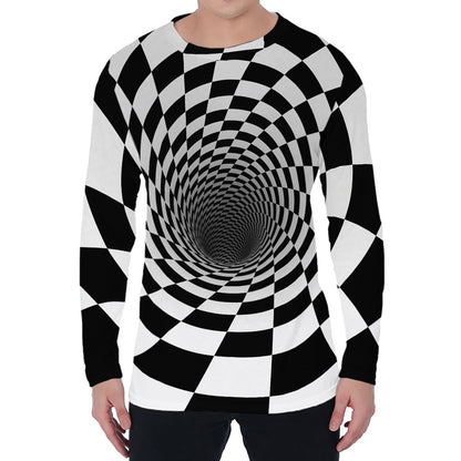 Black And White Hypnotic Illusion Print Men's Long Sleeve T-Shirt