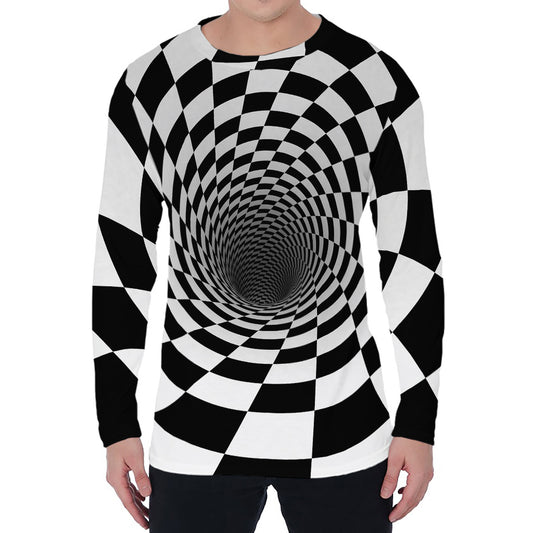 Black And White Hypnotic Illusion Print Men's Long Sleeve T-Shirt
