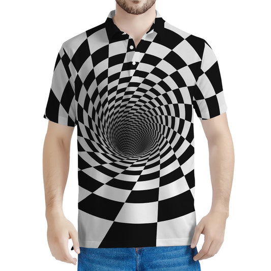 Black And White Hypnotic Illusion Print Men's Polo Shirt