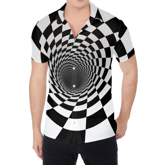 Black And White Hypnotic Illusion Print Men's Shirt