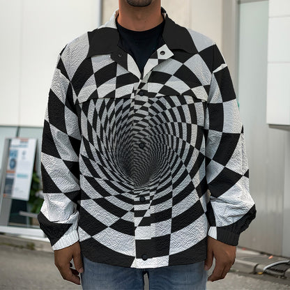 Black And White Hypnotic Illusion Print Men's Shirt Jacket