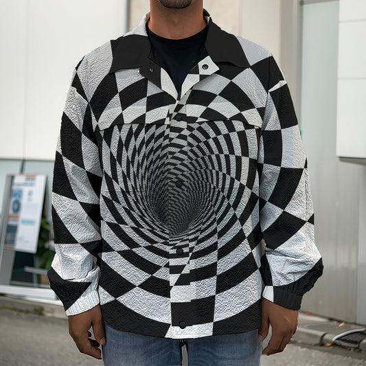 Black And White Hypnotic Illusion Print Men's Shirt Jacket