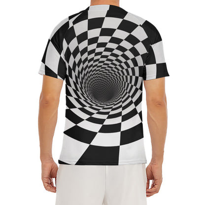 Black And White Hypnotic Illusion Print Men's Short Sleeve Rash Guard