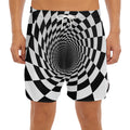 Black And White Hypnotic Illusion Print Men's Split Running Shorts