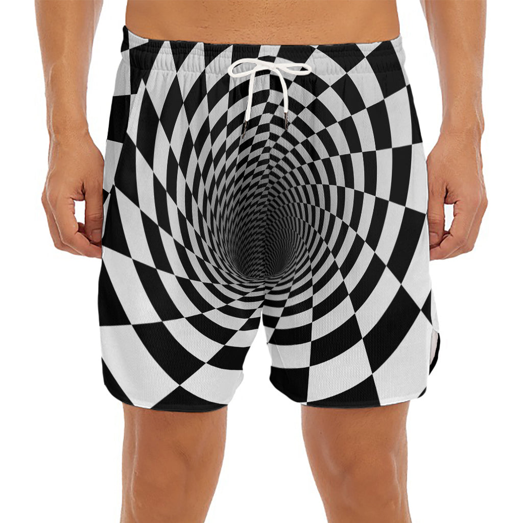 Black And White Hypnotic Illusion Print Men's Split Running Shorts