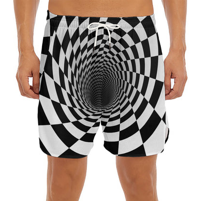 Black And White Hypnotic Illusion Print Men's Split Running Shorts