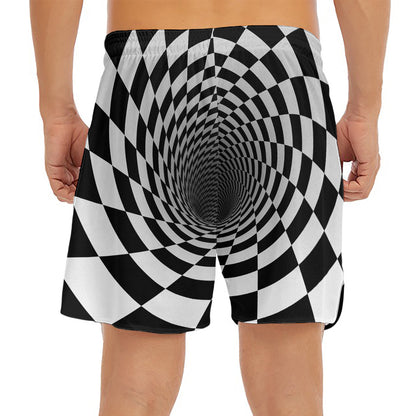 Black And White Hypnotic Illusion Print Men's Split Running Shorts