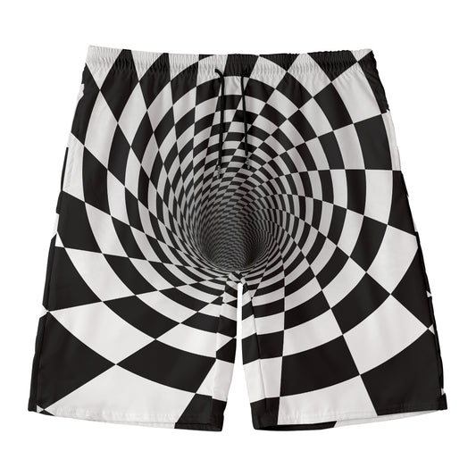 Black And White Hypnotic Illusion Print Men's Swim Trunks
