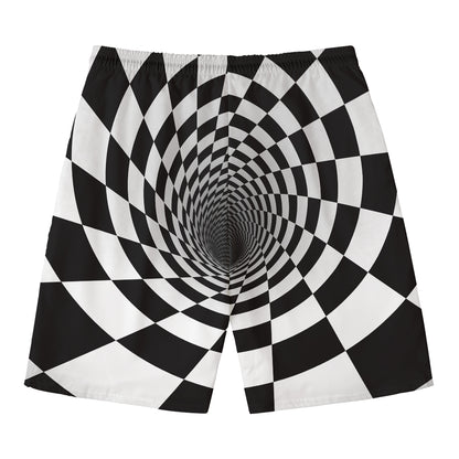 Black And White Hypnotic Illusion Print Men's Swim Trunks