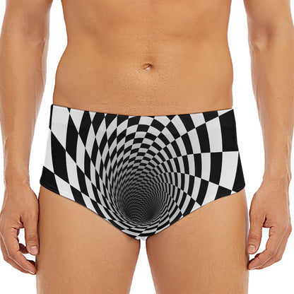 Black And White Hypnotic Illusion Print Men's Triangle Swim Briefs