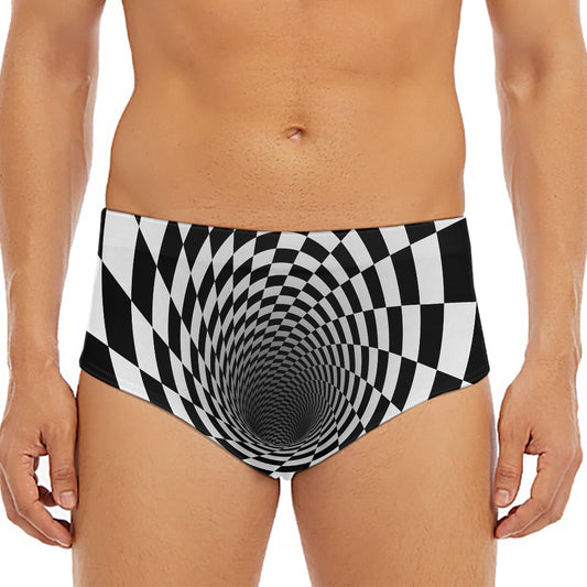 Black And White Hypnotic Illusion Print Men's Triangle Swim Briefs