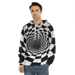 Black And White Hypnotic Illusion Print Men's Velvet Pullover Hoodie