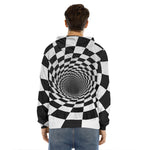 Black And White Hypnotic Illusion Print Men's Velvet Pullover Hoodie