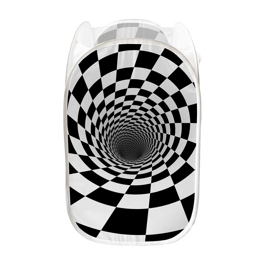 Black And White Hypnotic Illusion Print Mesh Laundry Hamper
