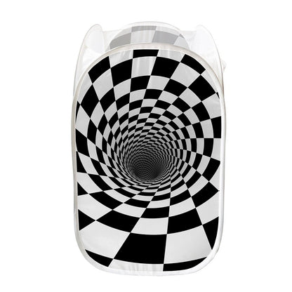 Black And White Hypnotic Illusion Print Mesh Laundry Hamper