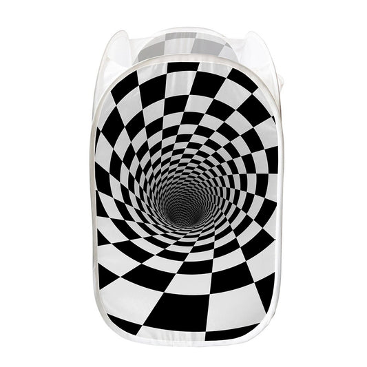 Black And White Hypnotic Illusion Print Mesh Laundry Hamper