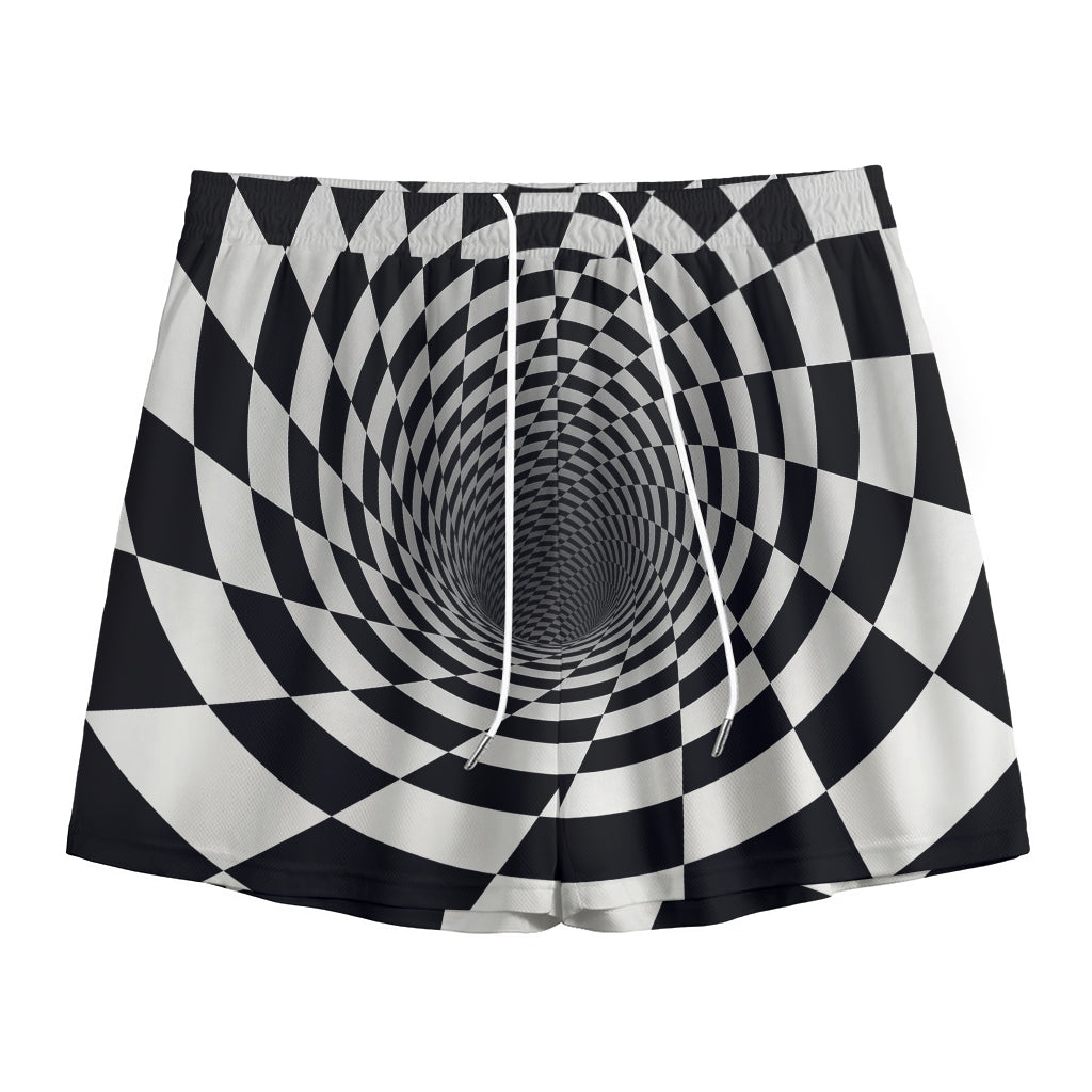 Black And White Hypnotic Illusion Print Mesh Shorts
