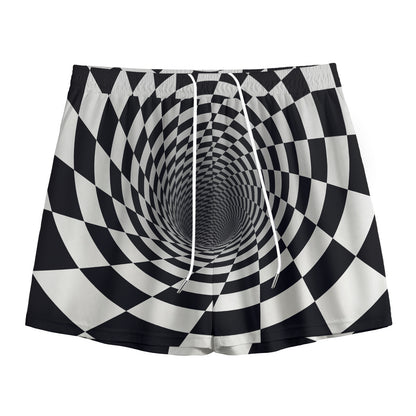 Black And White Hypnotic Illusion Print Mesh Shorts