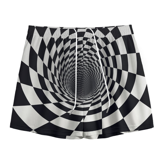 Black And White Hypnotic Illusion Print Mesh Shorts
