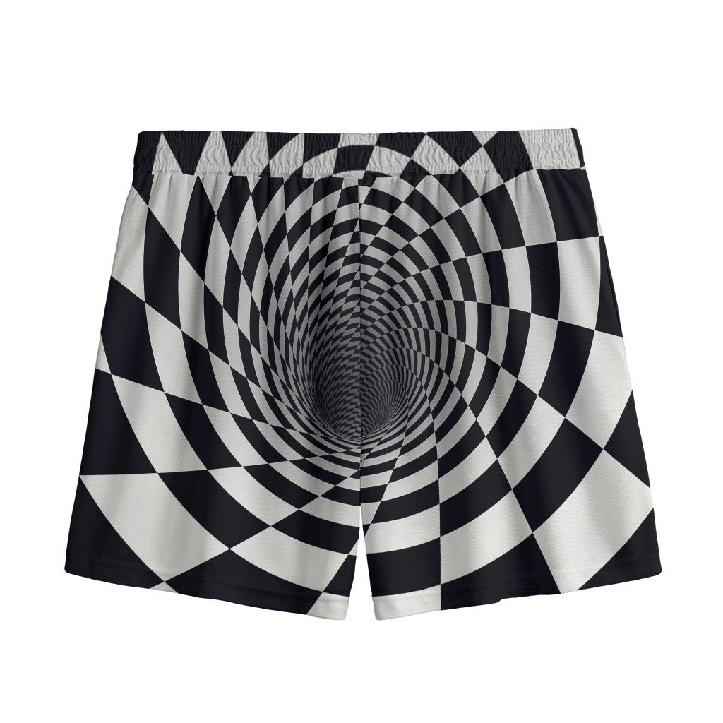Black And White Hypnotic Illusion Print Mesh Shorts