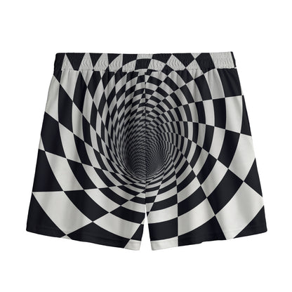 Black And White Hypnotic Illusion Print Mesh Shorts