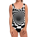 Black And White Hypnotic Illusion Print One Piece Swimsuit