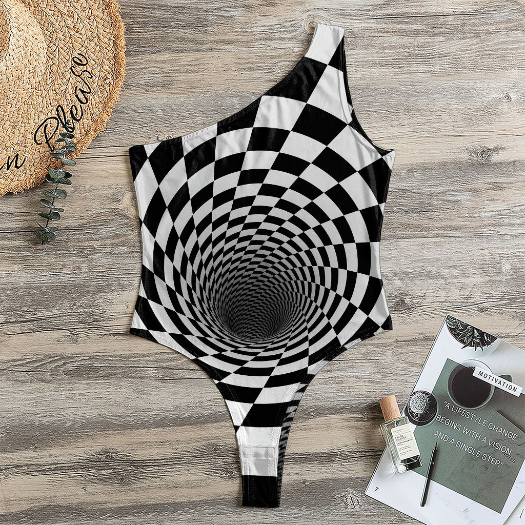Black And White Hypnotic Illusion Print One Shoulder Bodysuit