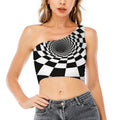 Black And White Hypnotic Illusion Print One Shoulder Crop Top