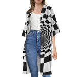 Black And White Hypnotic Illusion Print Open Front Beach Cover Up