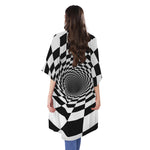 Black And White Hypnotic Illusion Print Open Front Beach Cover Up