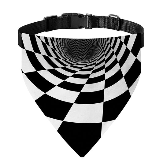 Black And White Hypnotic Illusion Print Over The Collar Dog Bandana