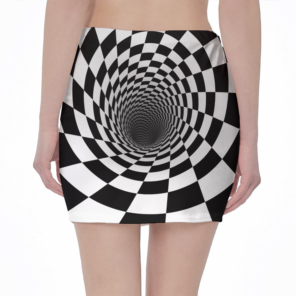 Black And White Hypnotic Illusion Print Pencil Mini Skirt