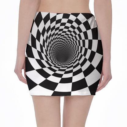 Black And White Hypnotic Illusion Print Pencil Mini Skirt