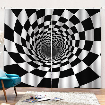 Black And White Hypnotic Illusion Print Pencil Pleat Curtains