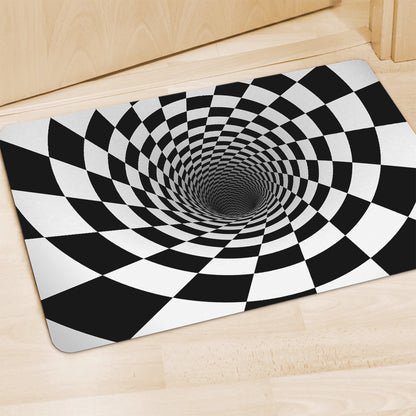 Black And White Hypnotic Illusion Print Polyester Doormat