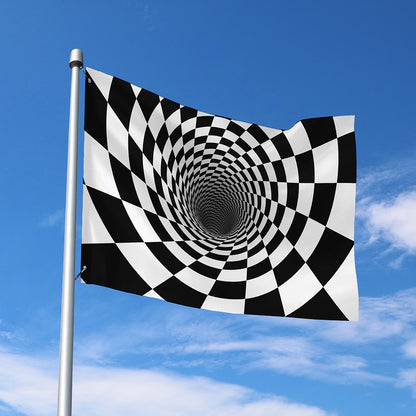 Black And White Hypnotic Illusion Print Polyester Flag