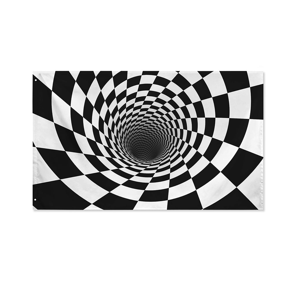 Black And White Hypnotic Illusion Print Polyester Flag