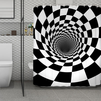 Black And White Hypnotic Illusion Print Polyester Shower Curtain