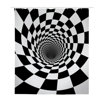 Black And White Hypnotic Illusion Print Polyester Shower Curtain