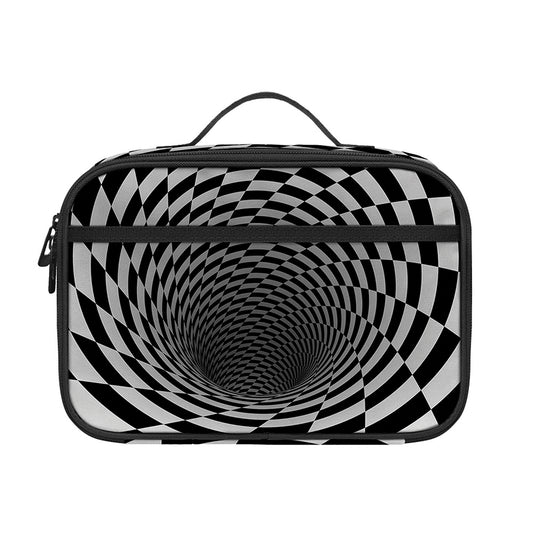 Black And White Hypnotic Illusion Print Portable Lunch Bag