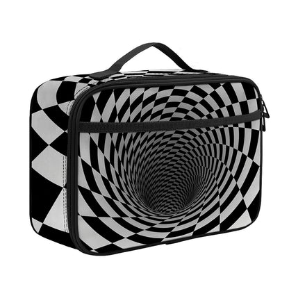 Black And White Hypnotic Illusion Print Portable Lunch Bag