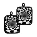 Black And White Hypnotic Illusion Print Pot Holders