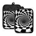 Black And White Hypnotic Illusion Print Pot Holders With Pocket