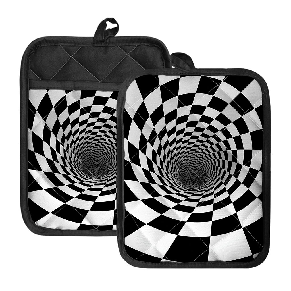 Black And White Hypnotic Illusion Print Pot Holders With Pocket